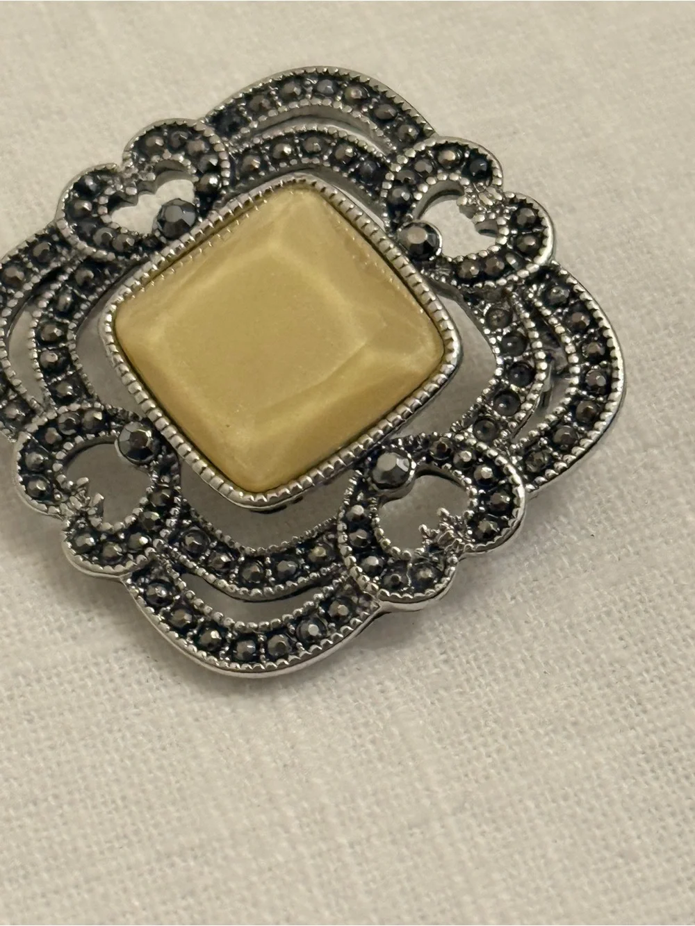 Vintage Liz Claiborne Art Deco Marcasite Brooch 1.5”